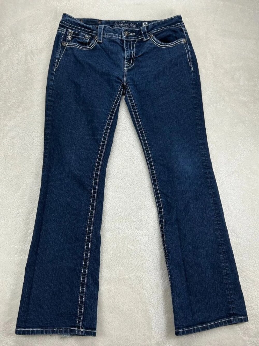 Miss Me Easy Bootcut‎ Jeans Womens 33x31 Denim Low Rise Embellished Flap Pockets
